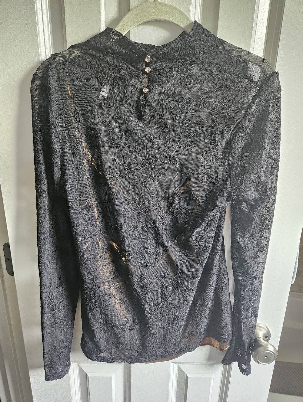Johnny Was Black Sheer Lace Floral Mock Neck Top - Picture 4 of 6